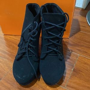 Black suede heeled boots